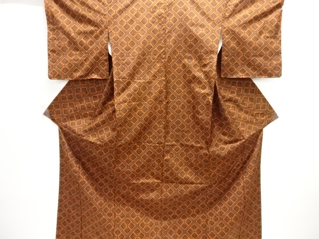 JAPANESE KIMONO / UNUSED KIMONO ENSEMBLE / SILK / DORO OSHIMA TSUMUGI / WOVEN FLORAL RHOMBUS